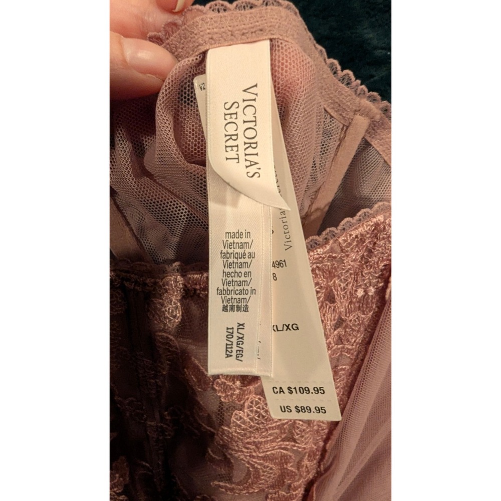 Victoria's Secret Corset Bustier Mauve Lace Sheer Mesh Boned Zipper XL - Picture 6 of 7